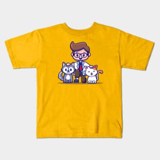 Veterinarian With Cat And Dog Cartoon Kids T-Shirt